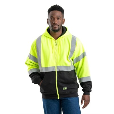 Berne Apparel HVF023 Hi-Vis Class 3 Color Block Full-Zip Hooded Sweatshirt