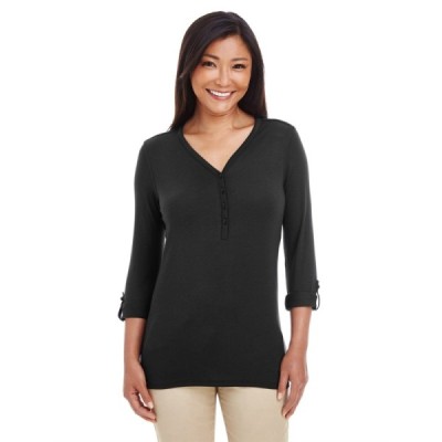 Devon & Jones DP186W Women's Perfect Fit Y-Placket Convertible Sleeve Knit Top