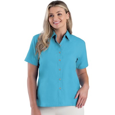 Blue Generation BG6216S Women's Short-Sleeve Superblend Poplin Shirt with Bone Buttons