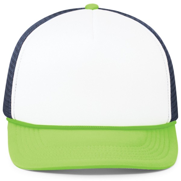 P782 Pacific Headwear WHITE/NAVY/NEON GREEN