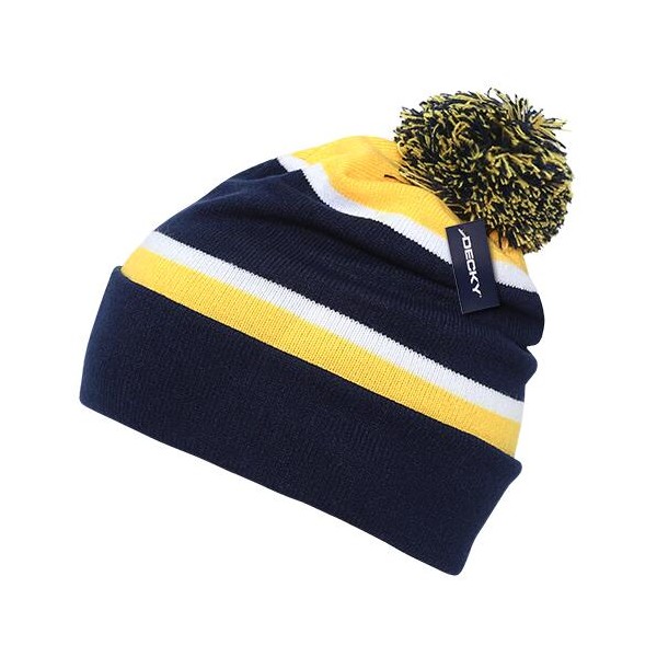 690 Decky Two Tone Pom Pom Beanies