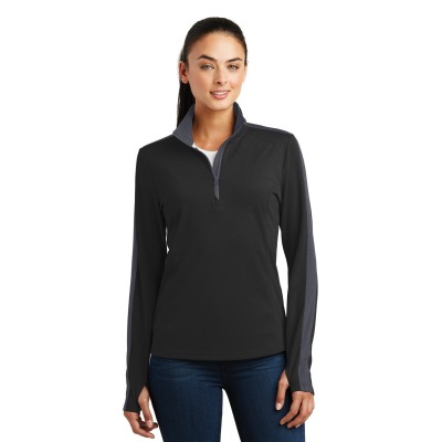 Sport-Tek LST861 Ladies Sport-Wick Textured Colorblock 1/4-Zip Pullover
